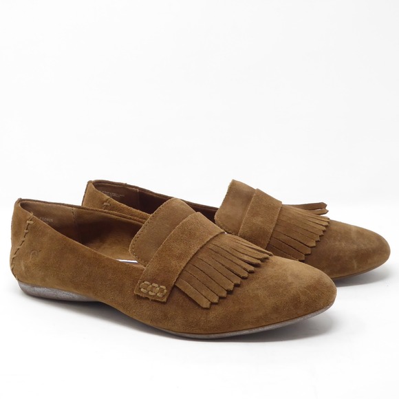 Born McGee Slip-On Fringe Kiltie Brown Suede Leather Fringe Loafer Flats 8.5 - Picture 1 of 8